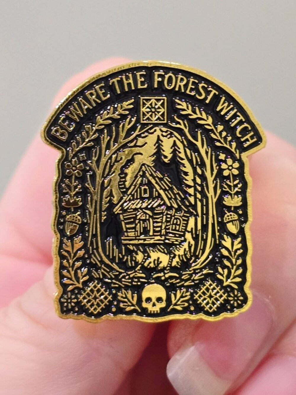 Artisan Beware The Forest Witch Cottage Core Cabin Enamel Pin Halloween Goth NWT